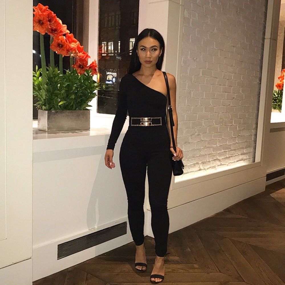 black one shoulder jumpsuit